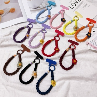 重手工编织花朵手机挂绳带夹片手腕电话ccd相机水杯通用手提腕带