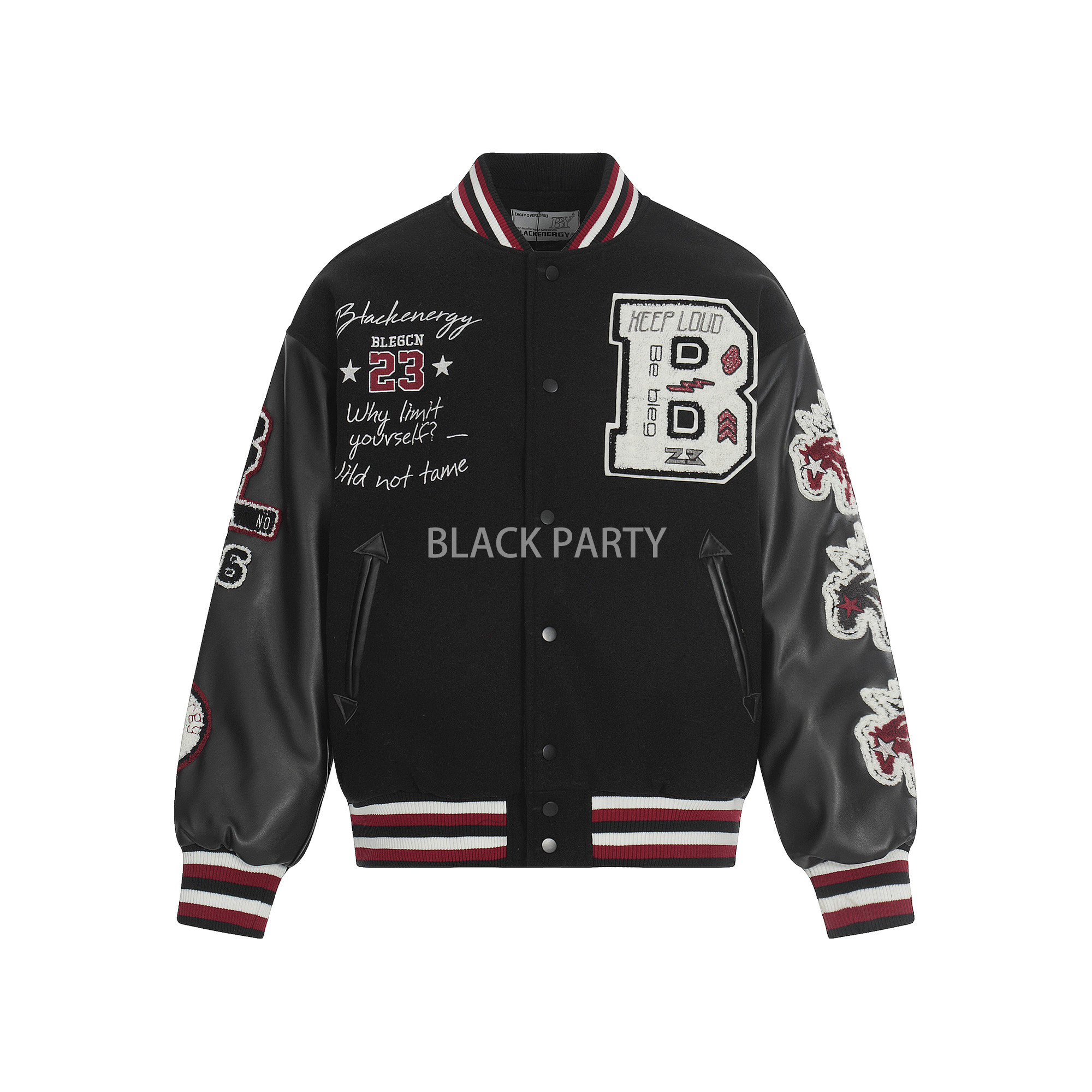 BLACKPARTY 美式重磅植绒刺绣棒球服夹克男女款夹棉加厚棉服外套