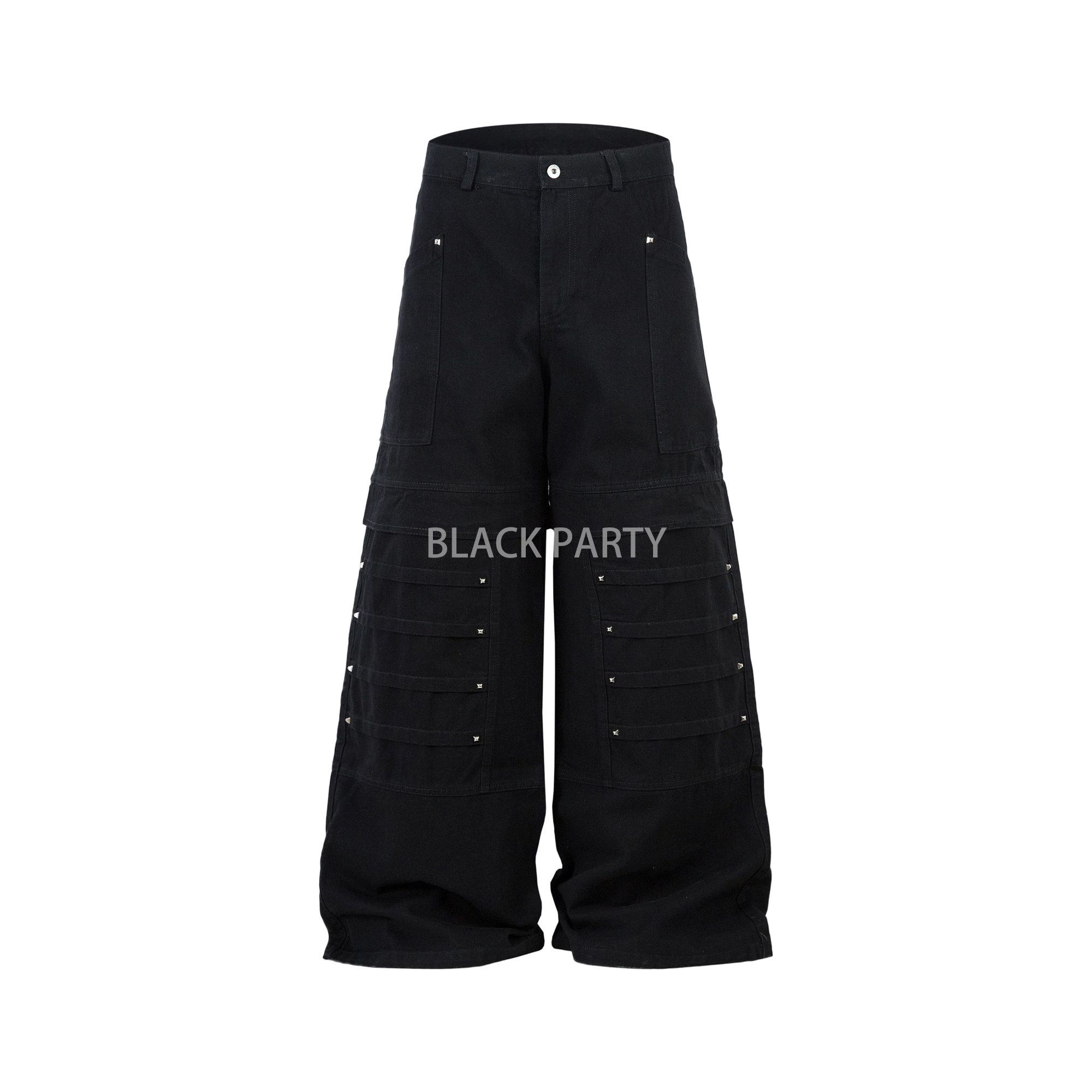 BLACKPARTY 美式高街铆钉褶皱高级感男女百搭宽松阔腿工装牛仔裤,男装,牛仔裤,淘宝优惠券,粉丝福利购,淘宝优惠卷