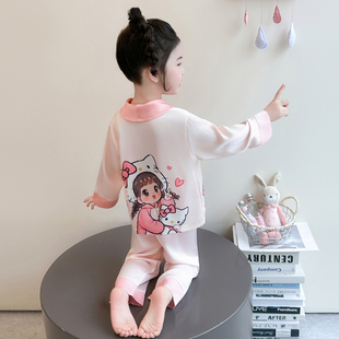 儿童长袖 新款 冰丝薄款 套装 卡通空调家居服睡衣 女童宝宝开衫 春秋季