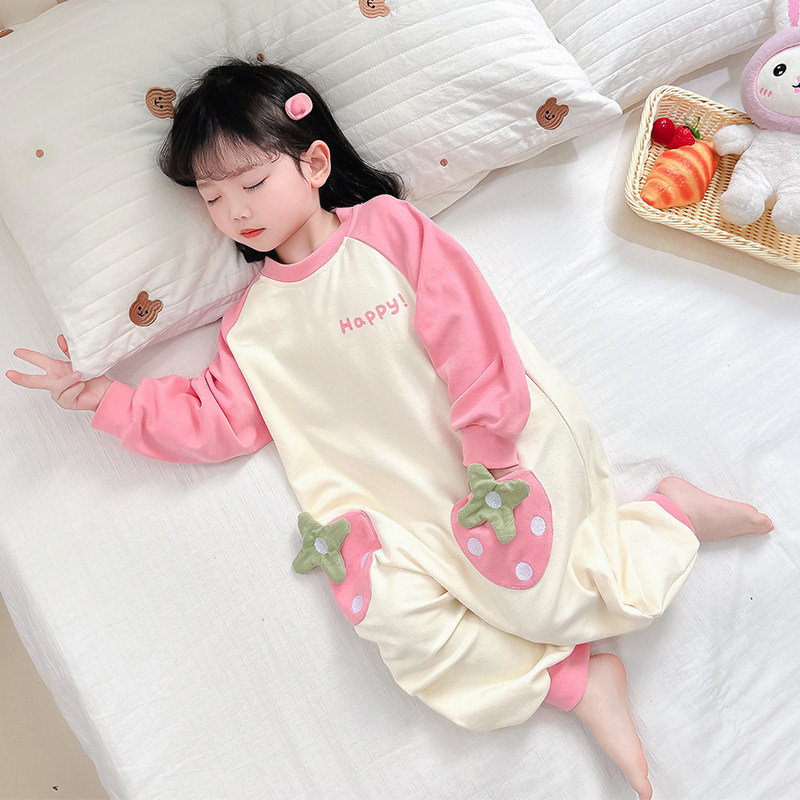 女童连体睡衣春秋季纯棉睡袋儿童小女孩宝宝春款防着凉家居服春装