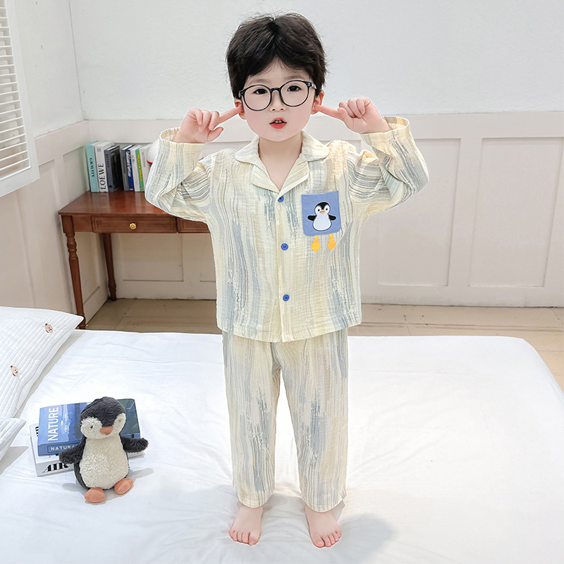 儿童春夏季睡衣男童新款棉纱开衫