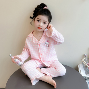 公主开衫 小童家居服套装 春秋季 长袖 纯棉卡通洋气睡衣薄款 女童新款
