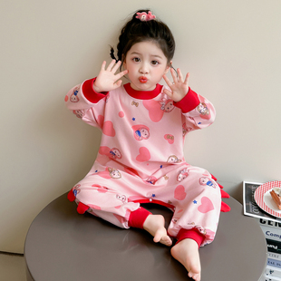 儿童连体睡衣女童春秋长袖 卡通空调防踢家居服 纯棉睡袋宝宝春秋季