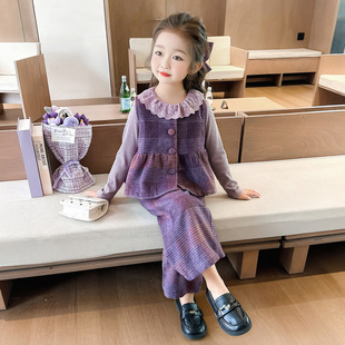 女童套装2026新款春装时髦马甲宝宝阔腿裤三件套洋气儿童童装