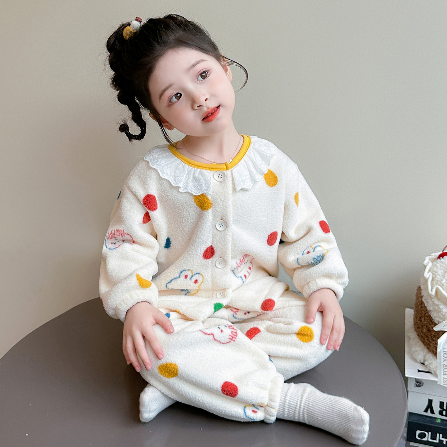 女宝宝珊瑚绒家居服套装