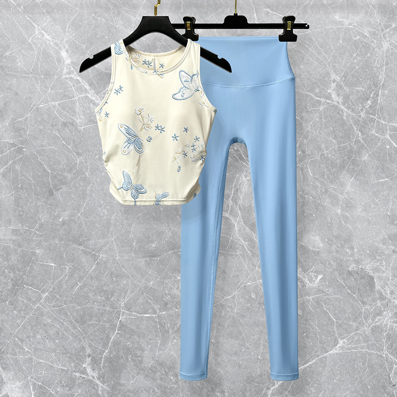 多巴胺小清新瑜伽服套装女2026新款夏天时尚运动健身背心花色上衣