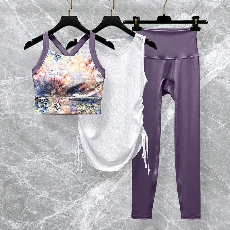 国风彩色瑜伽服女套装2025新款高级感三件套夏季速干健身运动背心