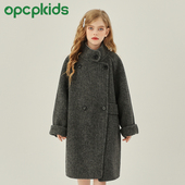 OPCP女童双面羊毛大衣2025秋冬新款 儿童呢子外套羊毛呢男童中长款