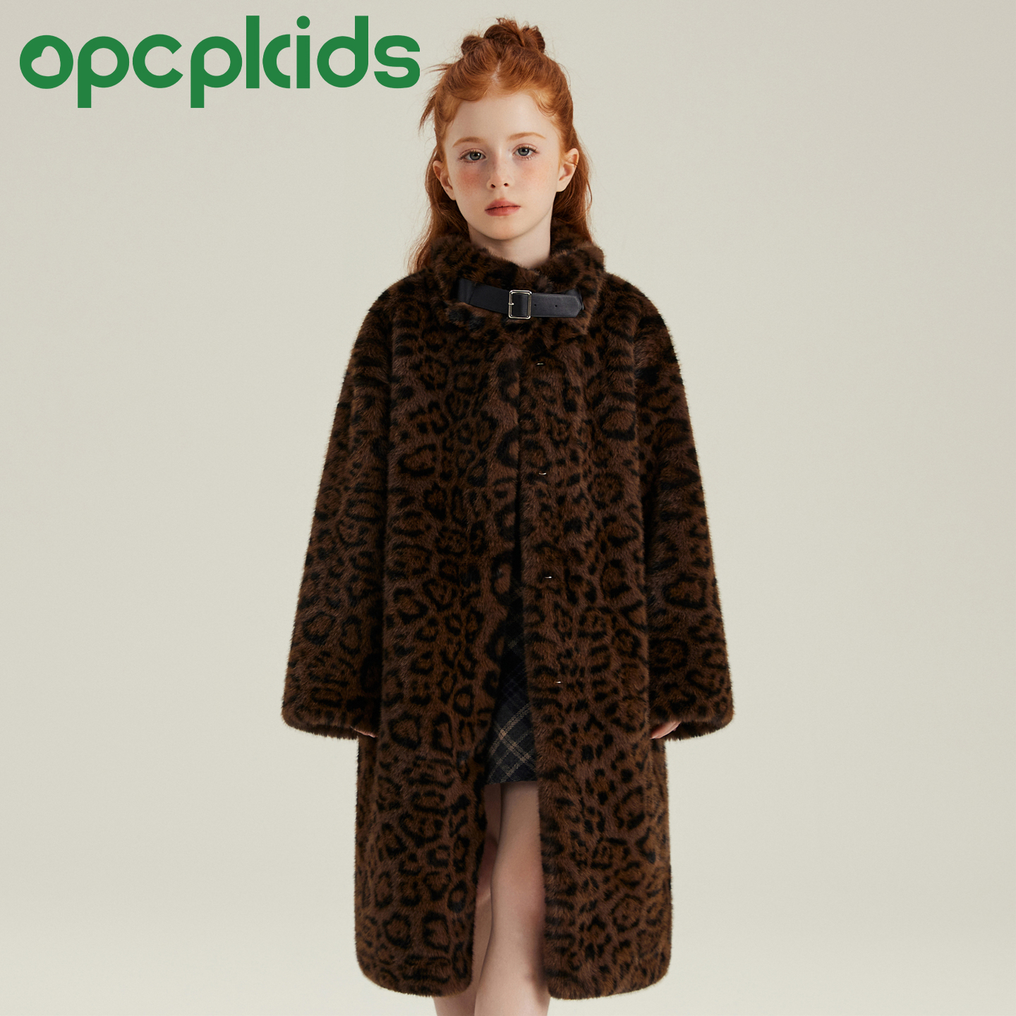 OPCP童装黄棕南美貂仿皮草外套