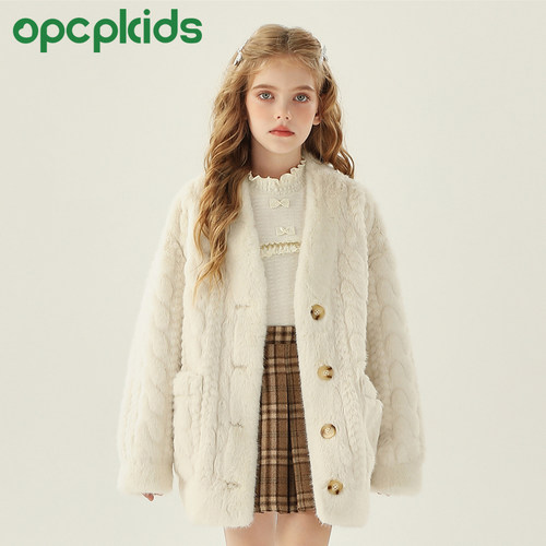 OPCP儿童皮草外套精仿水貂毛