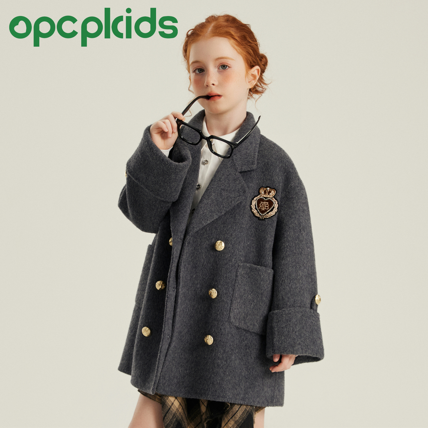 儿童学院风双面呢大衣