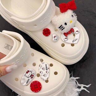 纽扣kitty丨鞋花洞洞鞋骨白色可爱女生装饰配饰适配crocs卡扣配件