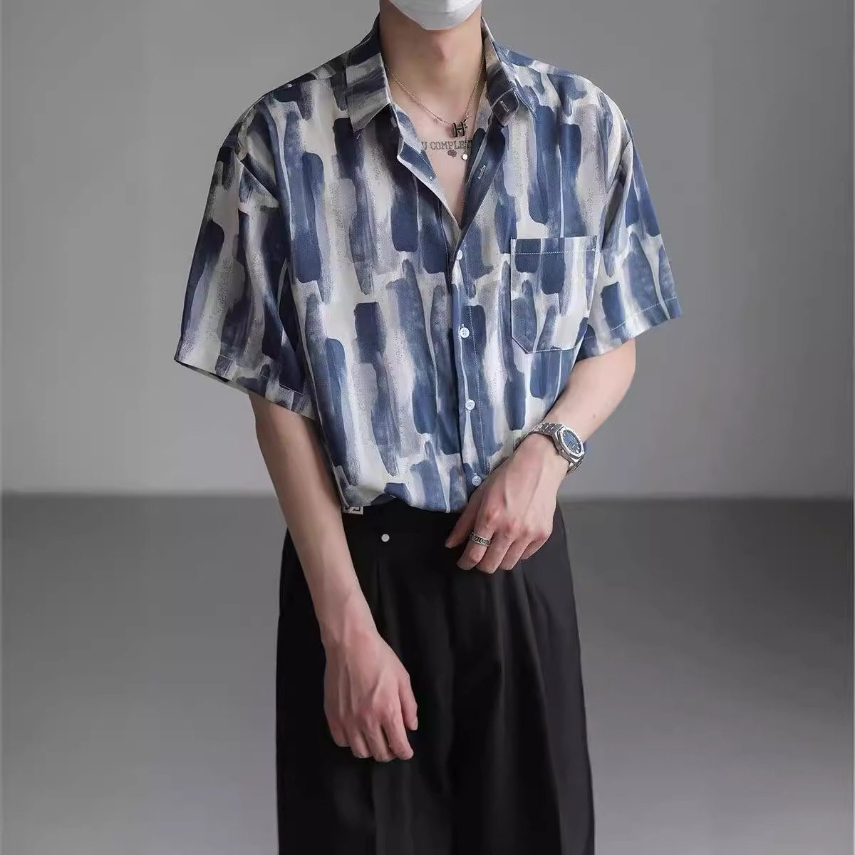 2026夏季男装设计感免烫短袖