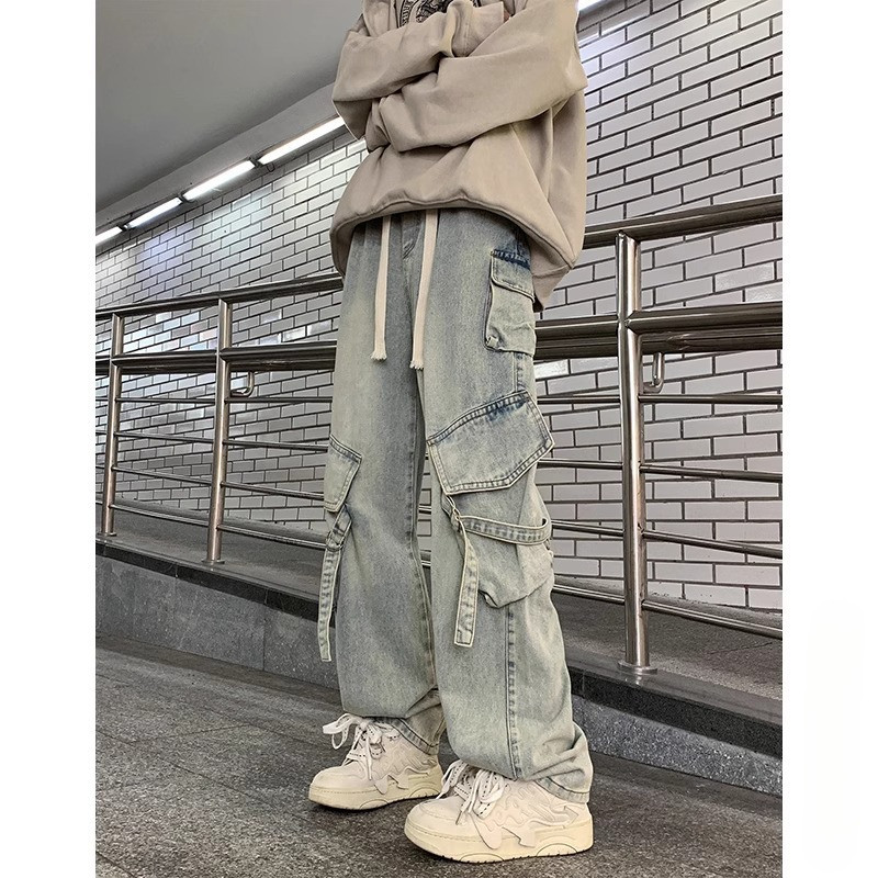 美式高街多口袋工装牛仔裤