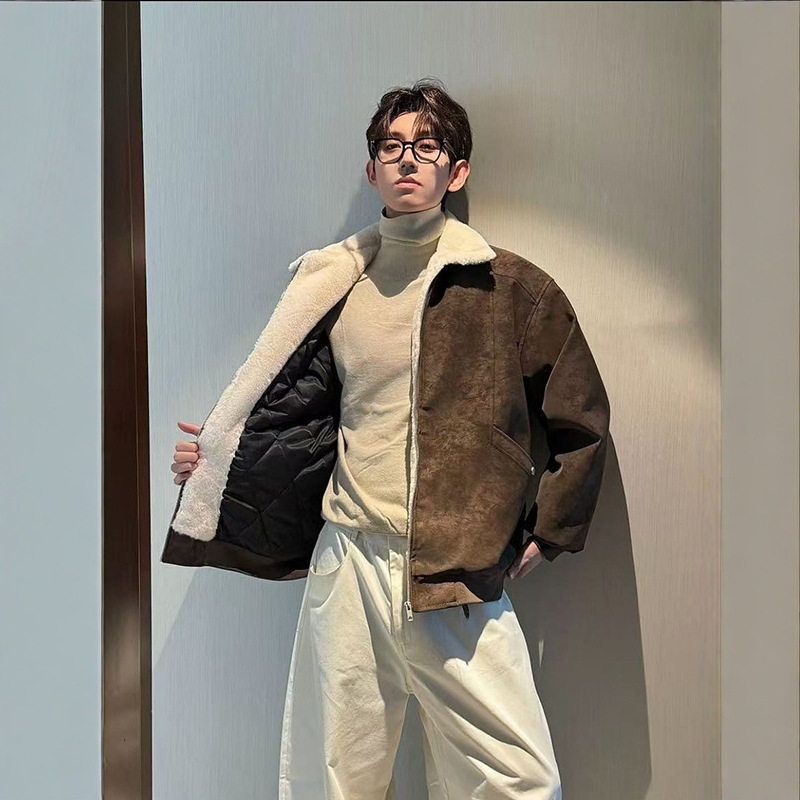 美拉德羊羔绒PU皮棉服
