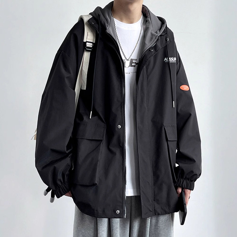 2026春秋季男款假两件连帽夹