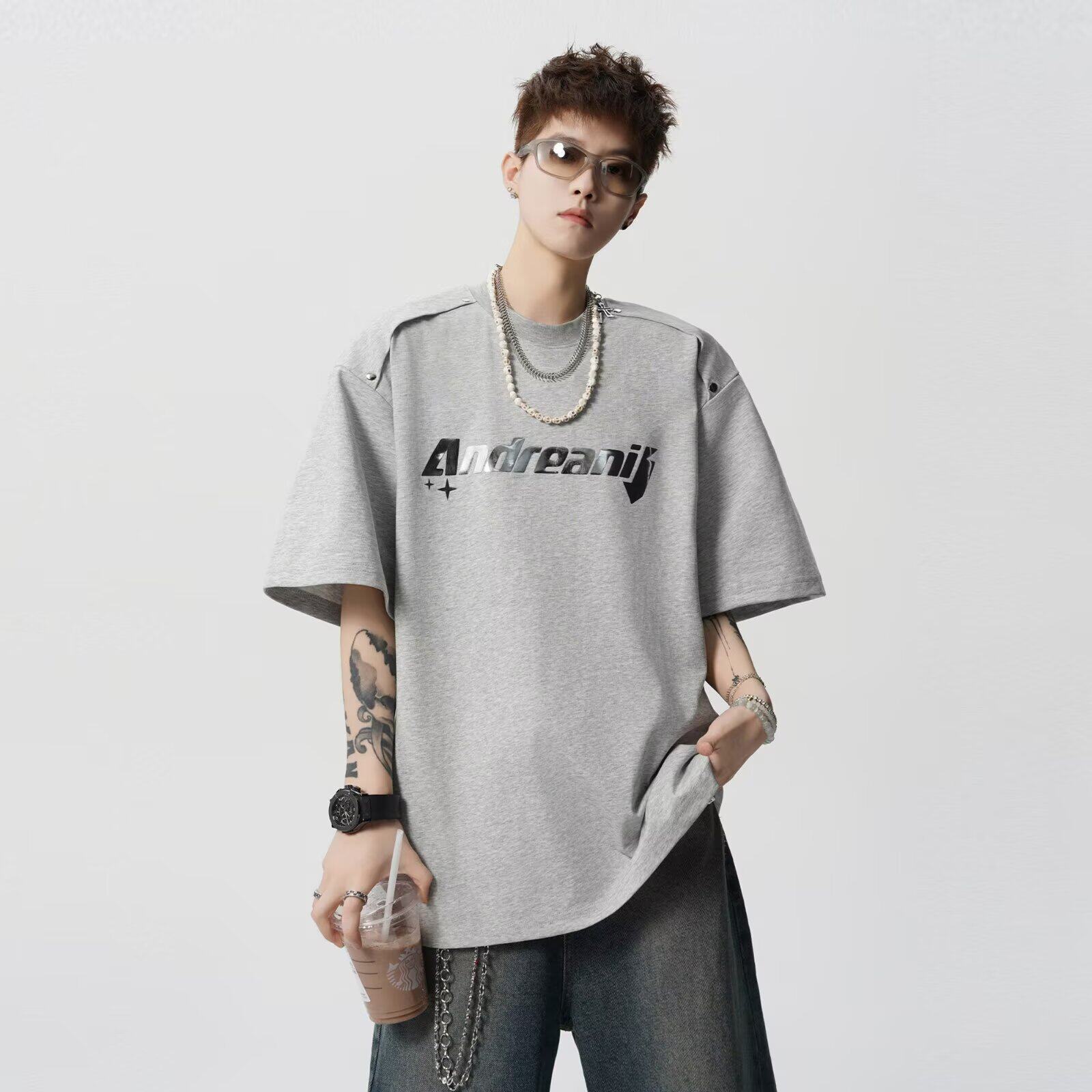 230G重磅正肩短袖t恤男生潮牌新款夏季高街字母印花宽松圆领半袖