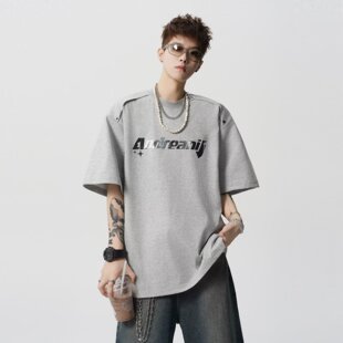 230G重磅正肩短袖t恤男生潮牌新款夏季高街字母印花宽松圆领半袖