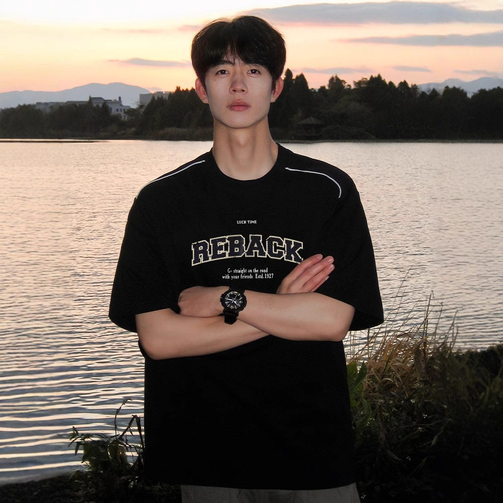 美式短袖T恤男生夏季新款黑色重磅纯棉正肩半袖上衣男款宽松衣服