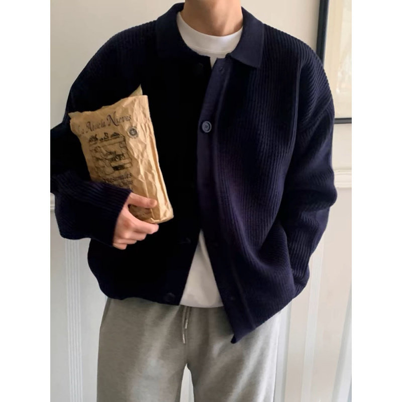 秋冬新款开衫针织衫毛衣男外套夹克POLO衫翻领商务潮外贸