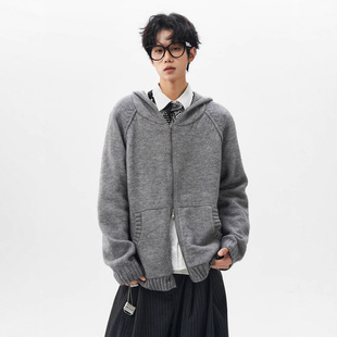 简恒秋冬新款复古慵懒风针织衫男女cleanfit连帽毛衣宽松开衫外套