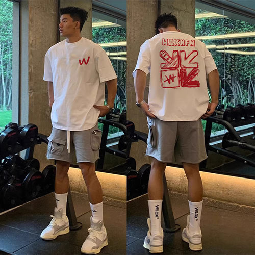 美式纯棉印花T恤男夏季