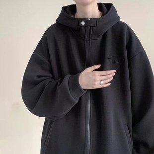 重磅开衫卫衣男款秋冬加厚宽松痞帅夹克刺绣连帽外套oversize