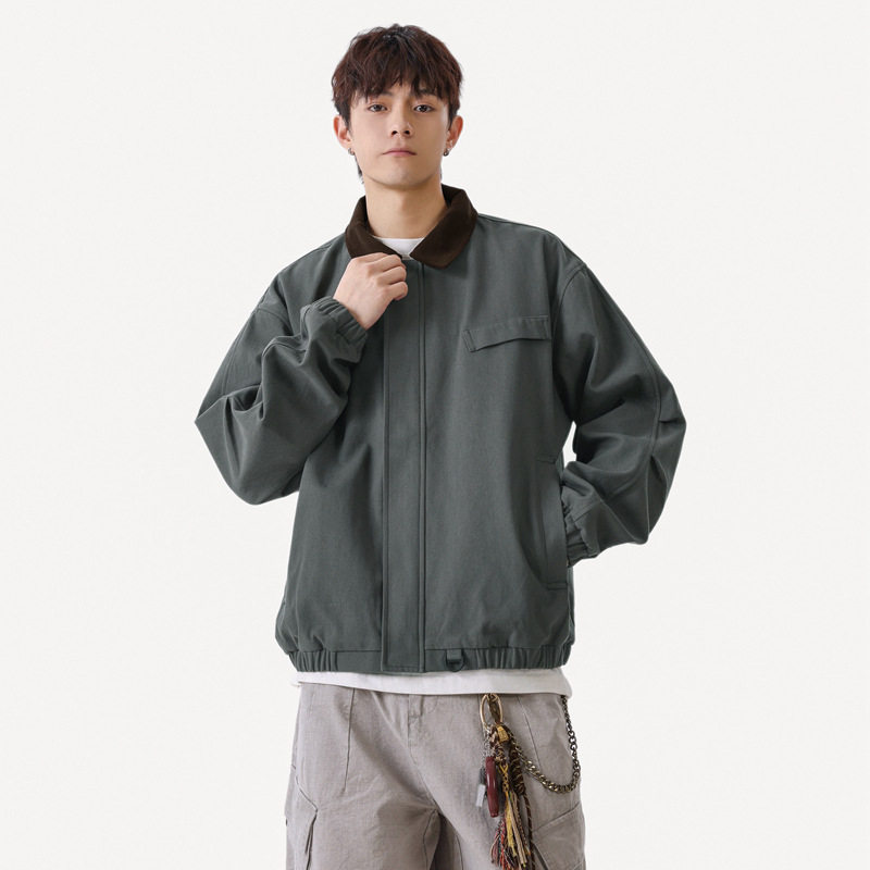 棒球春秋季男款外套纯棉夹克潮流休闲时尚帅气港风翻领宽松外套
