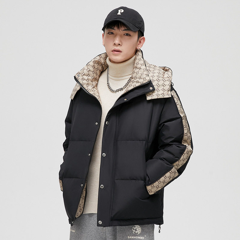高端羽绒服男国潮新款白鸭绒男装加厚连帽港风短款冬天外套女