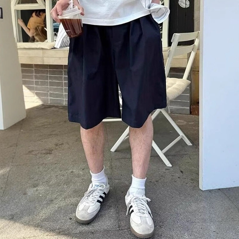 藏青工装短裤男五分35