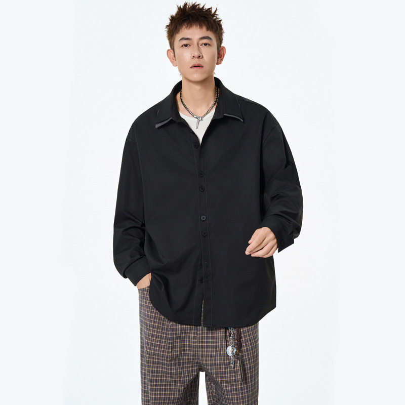 翻领休闲长袖衬衫男士春秋季新款潮牌美式宽松时尚百搭帅气外套,男装,牛仔衬衫,淘宝优惠券,粉丝福利购,淘宝优惠卷