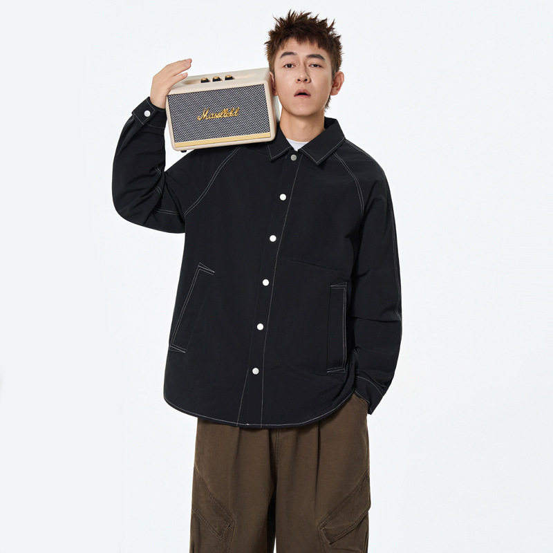 明线/长袖衬衫男翻领休闲宽松潮流百搭春秋季新款外穿衬衣外套,男装,牛仔衬衫,淘宝优惠券,粉丝福利购,淘宝优惠卷