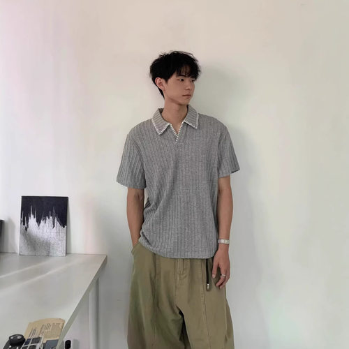 2026夏老钱风POLO拼色短
