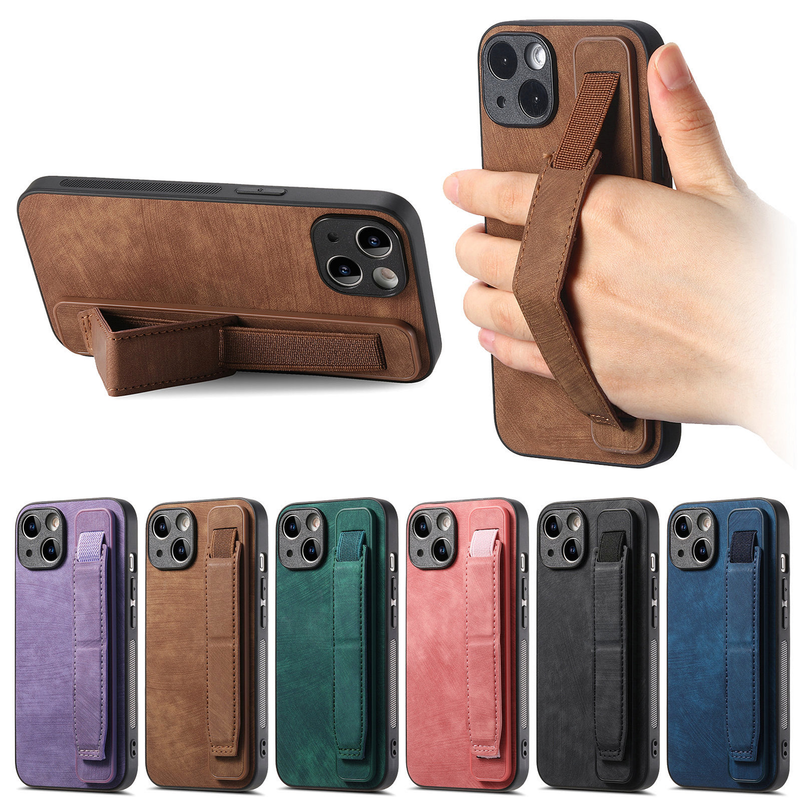 适用苹果15promax手机壳16e腕带支架13皮纹iphone11pormas新款7plus差x肤感8平xr纯色xsmax防摔12男女14