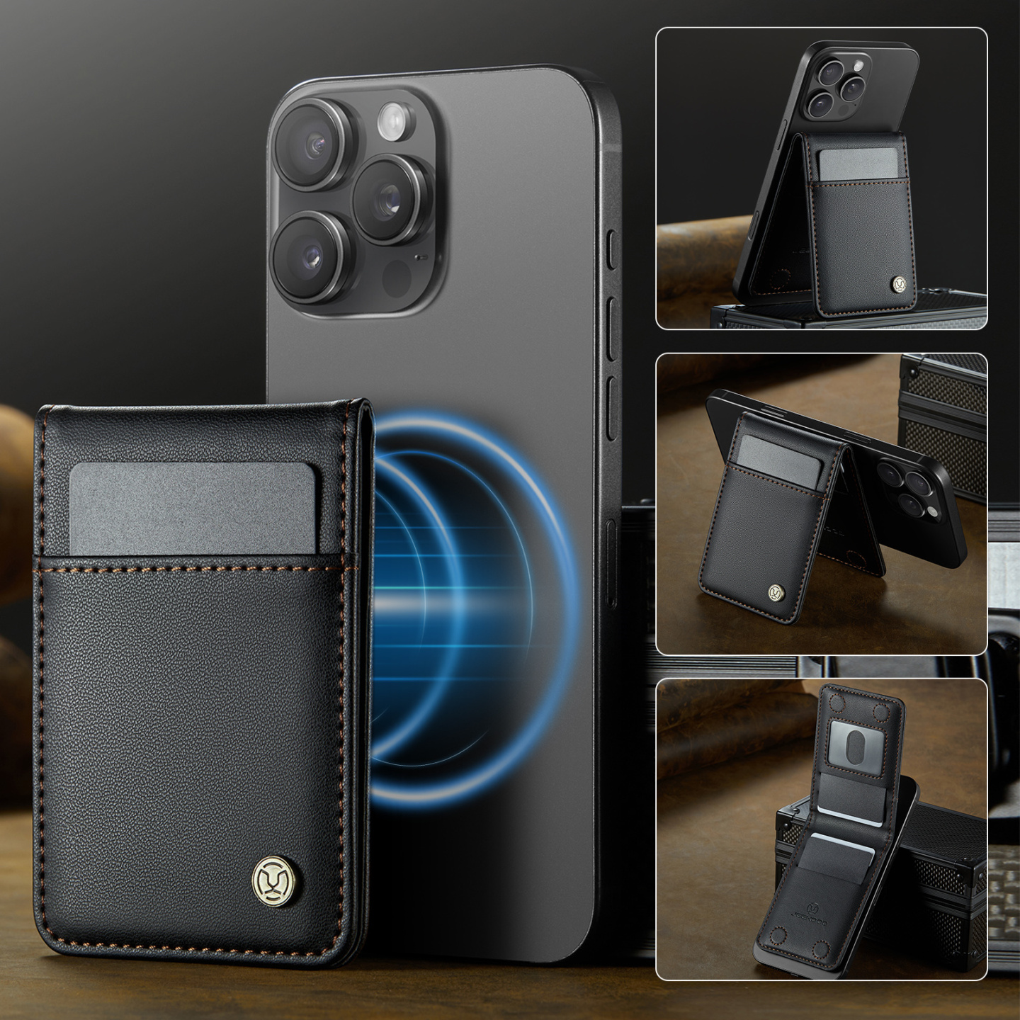 MagSafe磁吸卡包适用苹果16promax带支架17卡套15/14卡槽12卡夹13