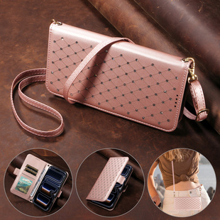 适用三星S25Ultra手机壳S26带钻S24翻盖皮套斜跨S23+零钱包卡包防摔S21FE全包新款支架S20plus肩带卡夹带挂绳