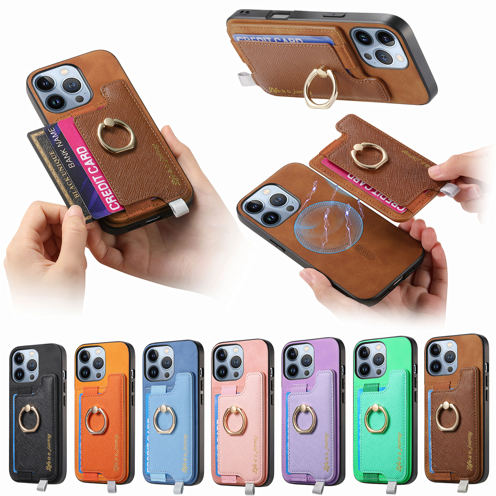 适用苹果15promax手机壳磁吸卡包iphone16e插卡14plus支架13mini卡套12卡槽11背夹xR配件XS新款SE2简约8/7