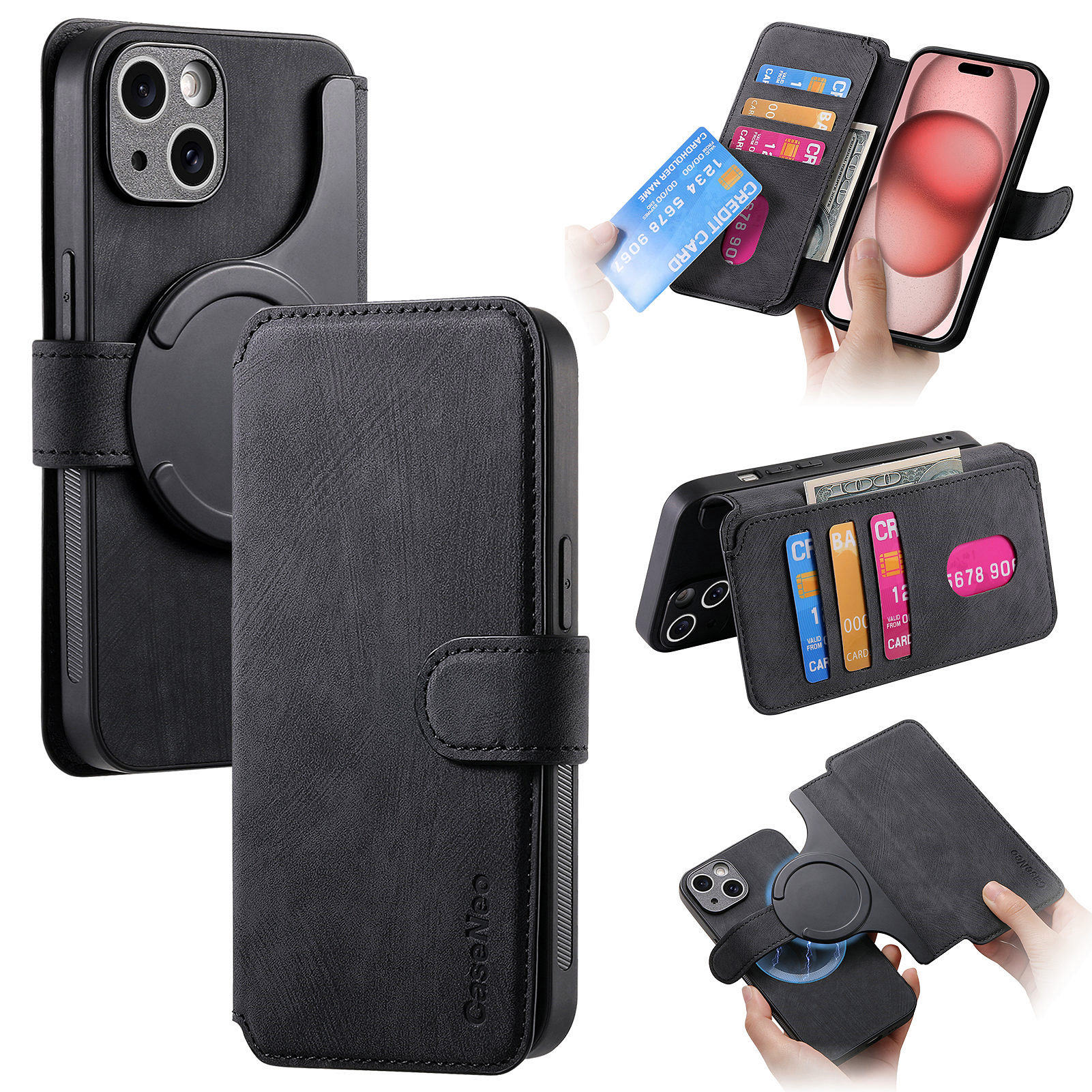 复古磁吸适用苹果16pro手机壳iPhone14promax多插卡面盖款13plus钱包式二合一12pm对吸防摔15简约男女11新款e