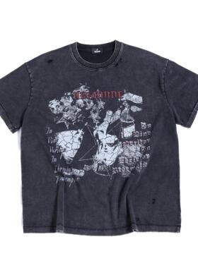 HAS2SONS/26SS「纷争」水洗破坏单缝线圆领宽松纯棉短袖T恤男女