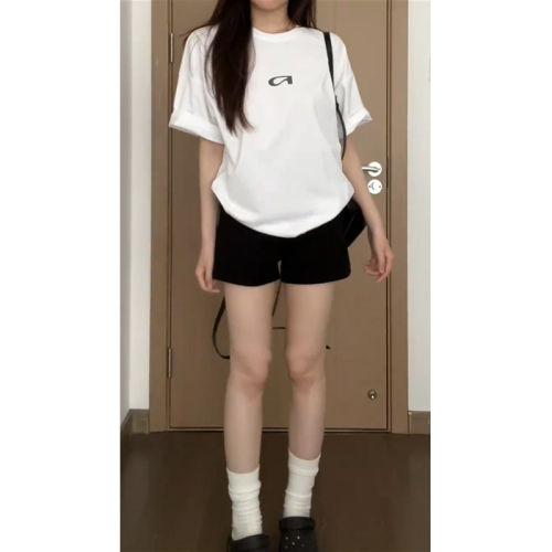 美式辣妹黑色高腰运动短