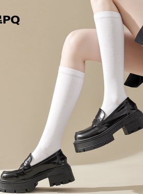 白色压力小腿袜女春秋微压JK袜子长筒过膝袜黑色显瘦中筒天鹅绒袜