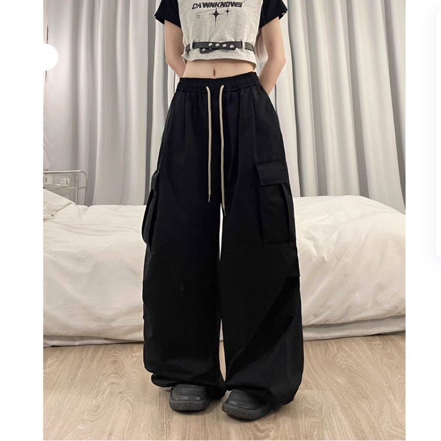 美式白色复古工装裤男女宽松阔腿裤嘻哈hiphop街头辣妹街舞长裤子