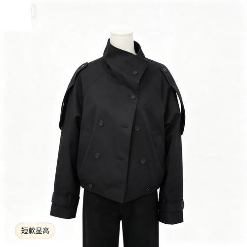 休闲风黑色风衣外套女2026春秋季新款小个子短款时尚高级感韩系