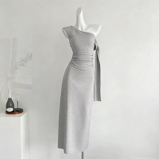 韩系穿搭气质包臀长裙 2025新款 法式 高级感灰色猫爪连衣裙子女秋季