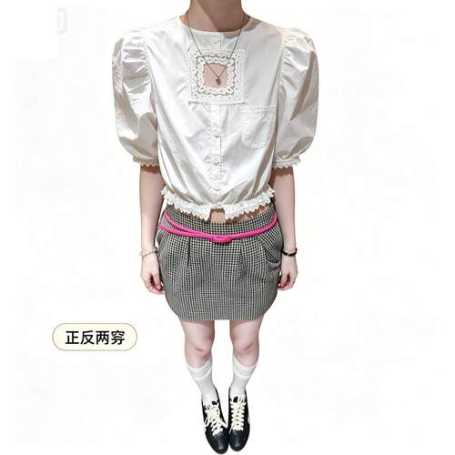 vinonita/26SS 纯白之恋 韩系设计感正反两穿气质短袖衬衫上衣女