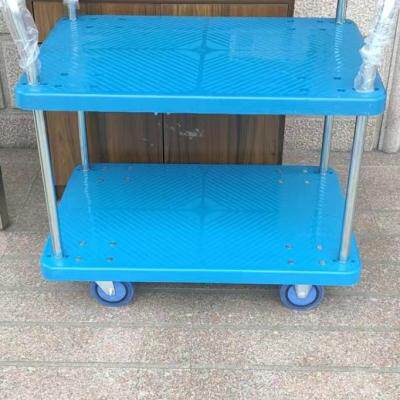 2层平板车双层手推车推货车搬运车仓库物料周转拉货车带网围栏