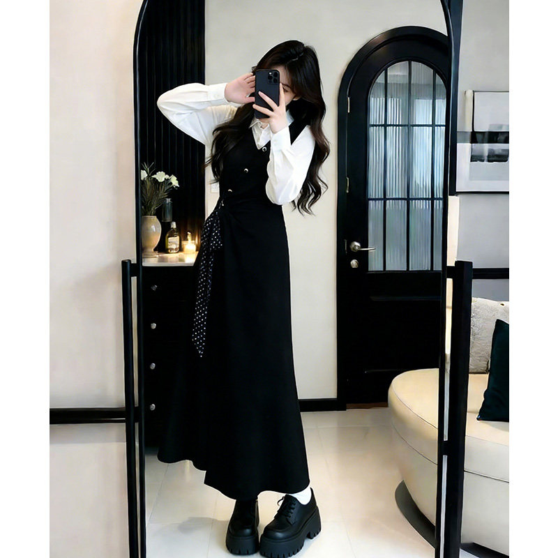大码女春装法式撞色假两