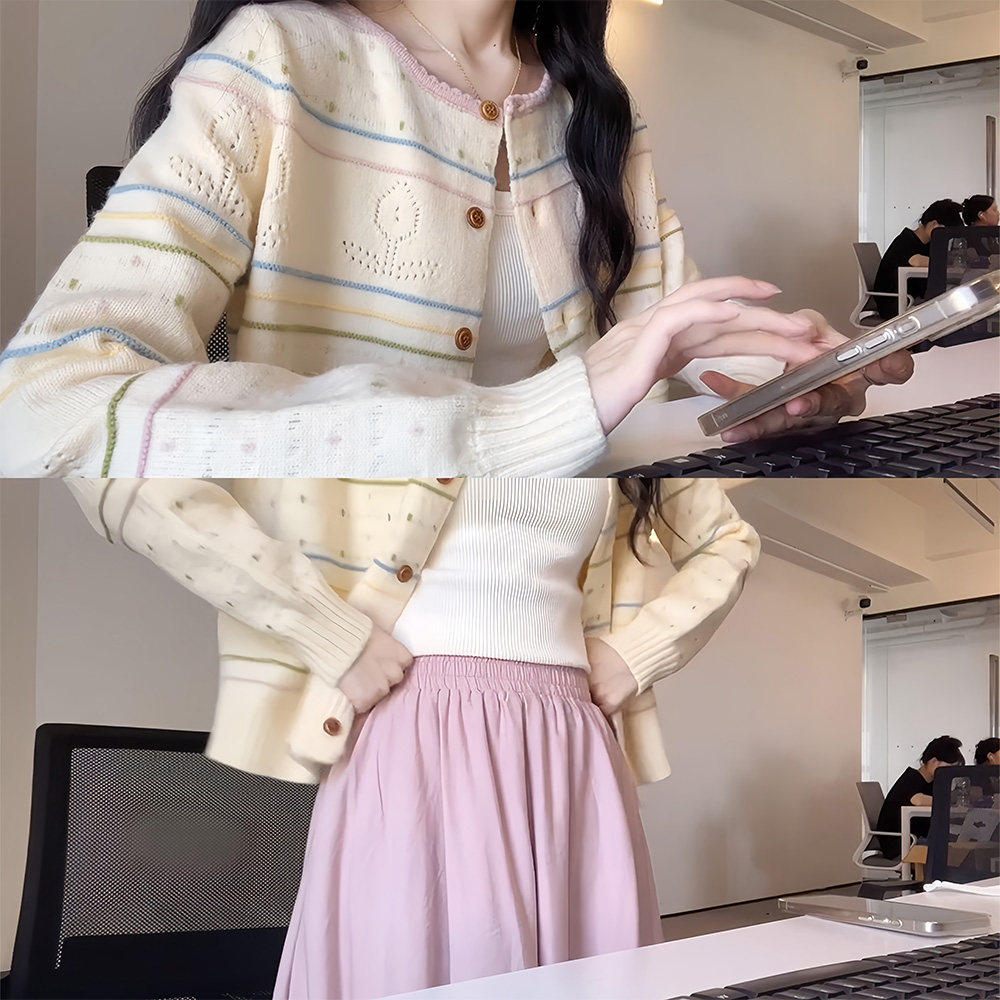 早春季韩系穿搭粉色条纹