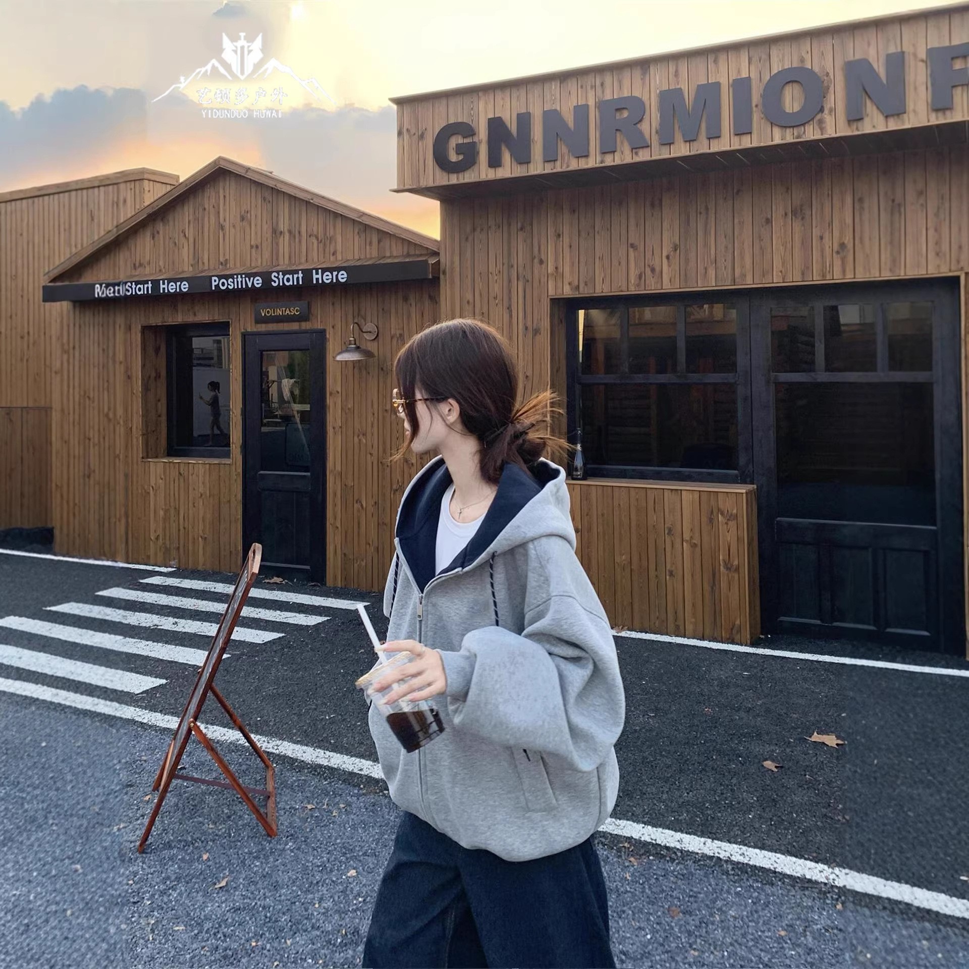 灰色开衫亚麻卫衣女2026新款